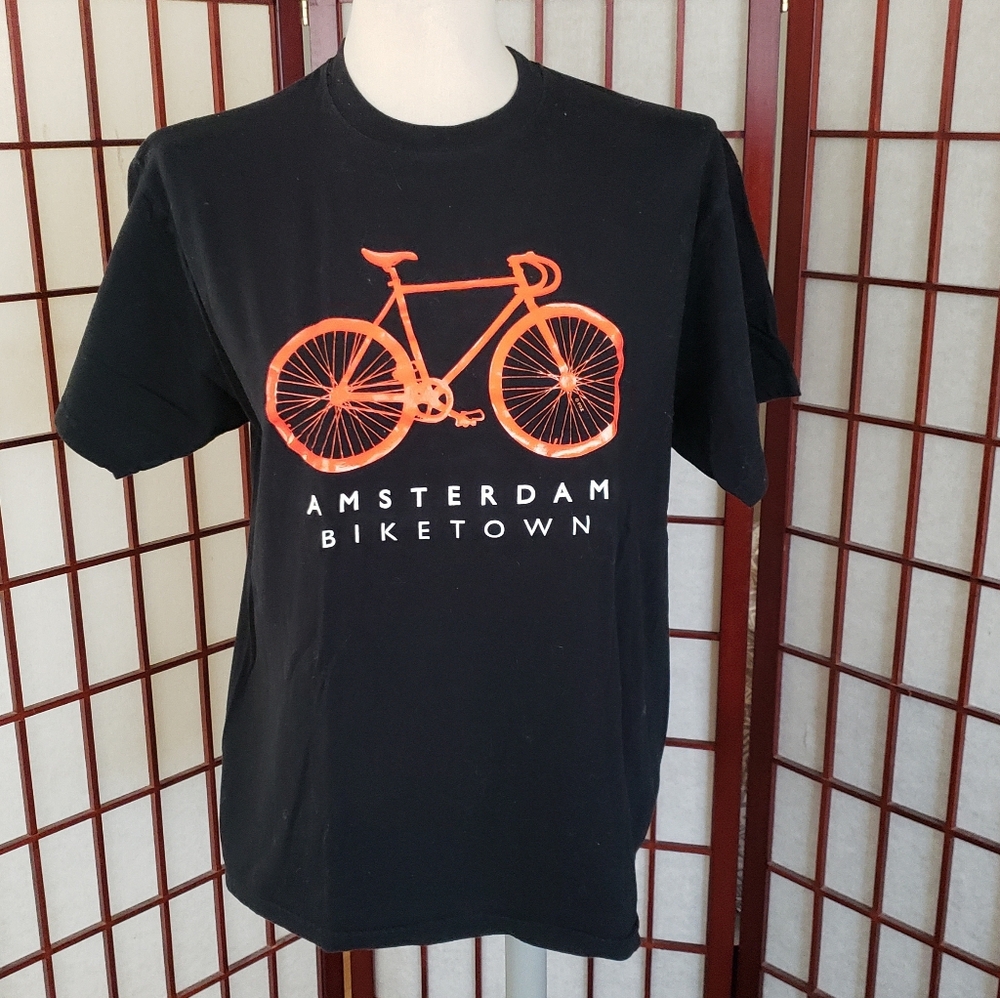Amsterdam Biketown...Black and Orange Bicycle Graphic Short Sleeve Tee